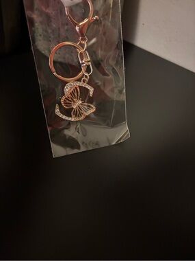 “S” Rose Gold Butterfly Charm Keychain